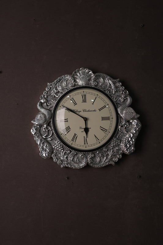 Royal Peacock Silver Wall Clock