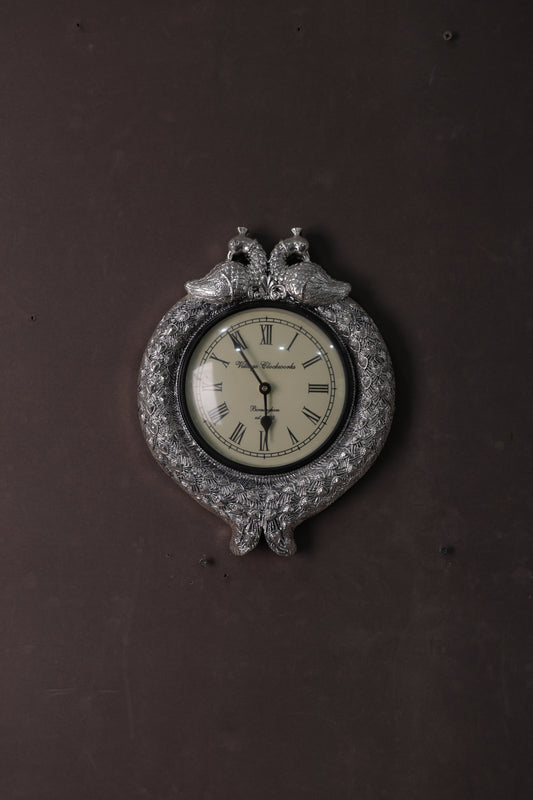 Imperial Twin Peacock Silver Wall Clock