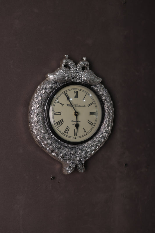 Imperial Twin Peacock Silver Wall Clock