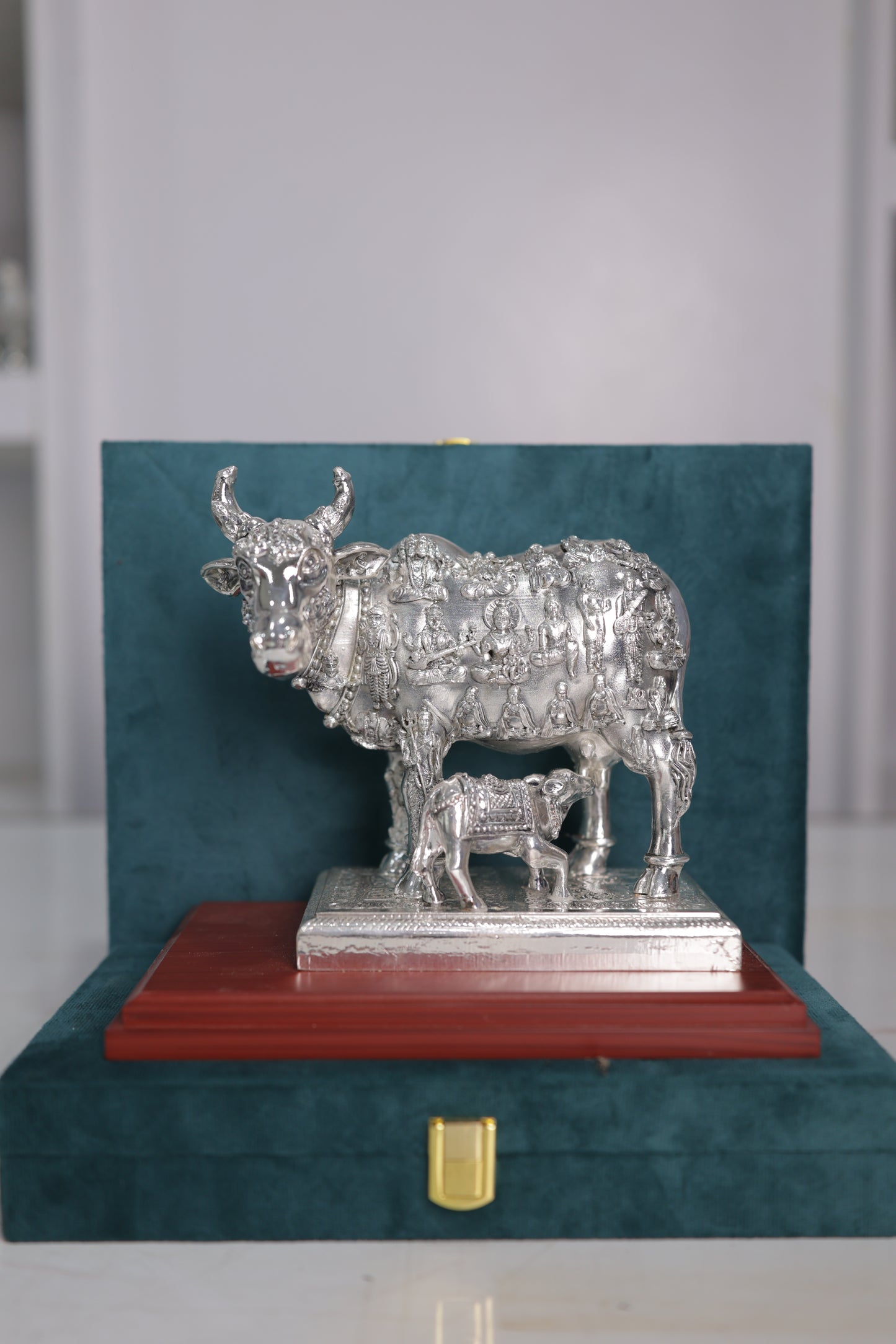Handcrafted Silver Gau Mata & Calf Idols