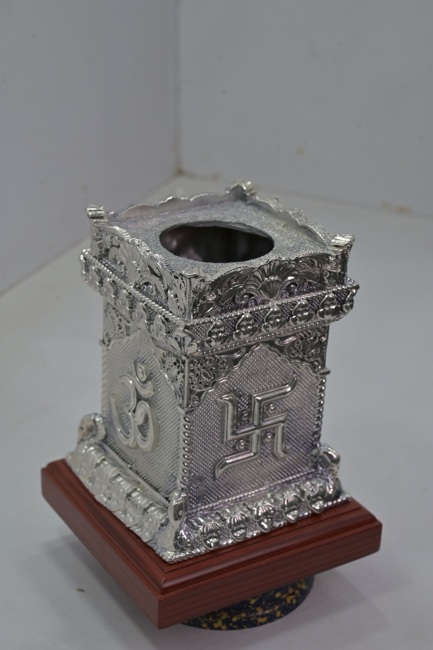 Om Swastik Silver Tulsi Pot