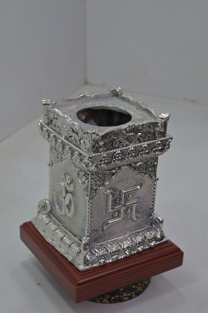 Om Swastik Silver Tulsi Pot