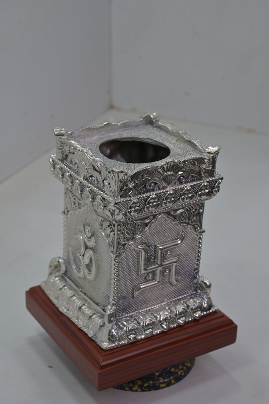 Om Swastik Silver Tulsi Pot