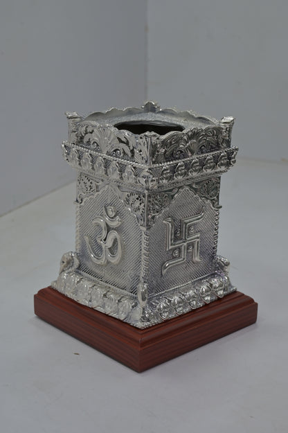Om Swastik Silver Tulsi Pot